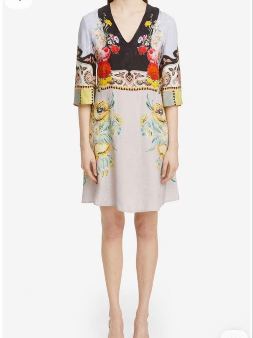 ETRO Silk Blend Midi Dress with Boho Floral Print Made in Italy Size 12 - Picture 4 of 12